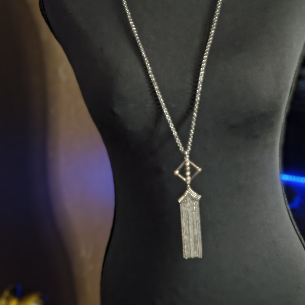 Silver Fringe Pendant Long Necklace - Women Jewelry